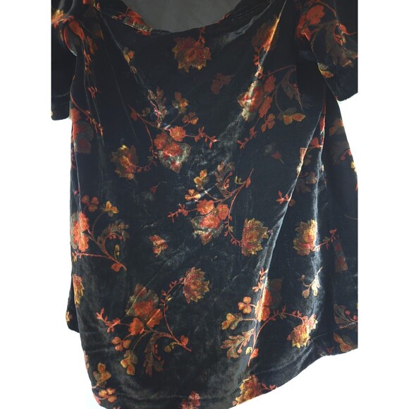 LOFT Blouse Womens M Velvet Dark Floral Whimsigoth Dark Fairy Fall Off Shoulder - Picture 3 of 9